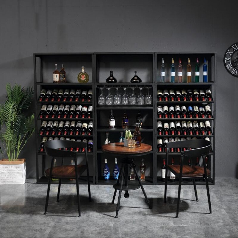 兮木包邮复古欧式铁艺酒架酒吧落地餐厅酒柜置物葡萄红酒杯柜展示架 古铜色A款80*35*180