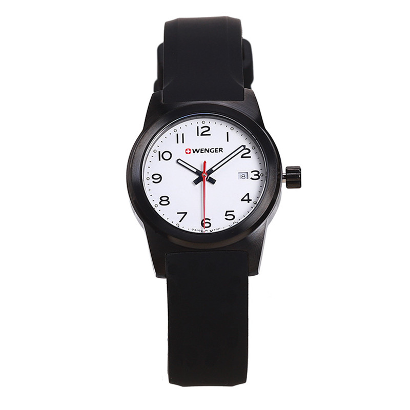 威戈Wenger女士手表硅胶表带时尚潮流简约休闲运动防水石英手表女 01.0411.135 黑色