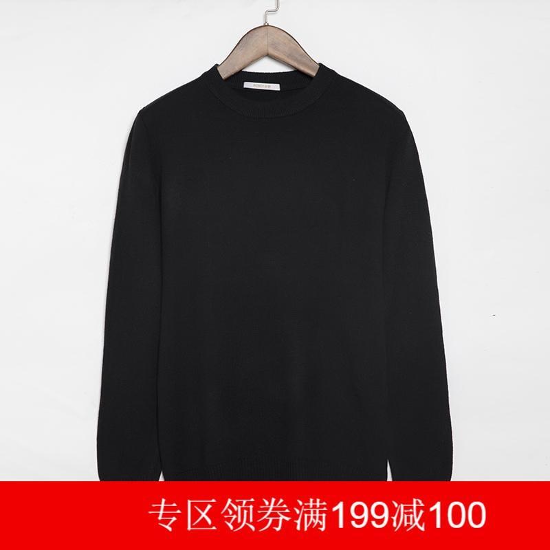 罗蒙羊毛衫男士秋冬季新款羊绒毛衣男装圆领休闲加厚针织衫潮 黑色 185