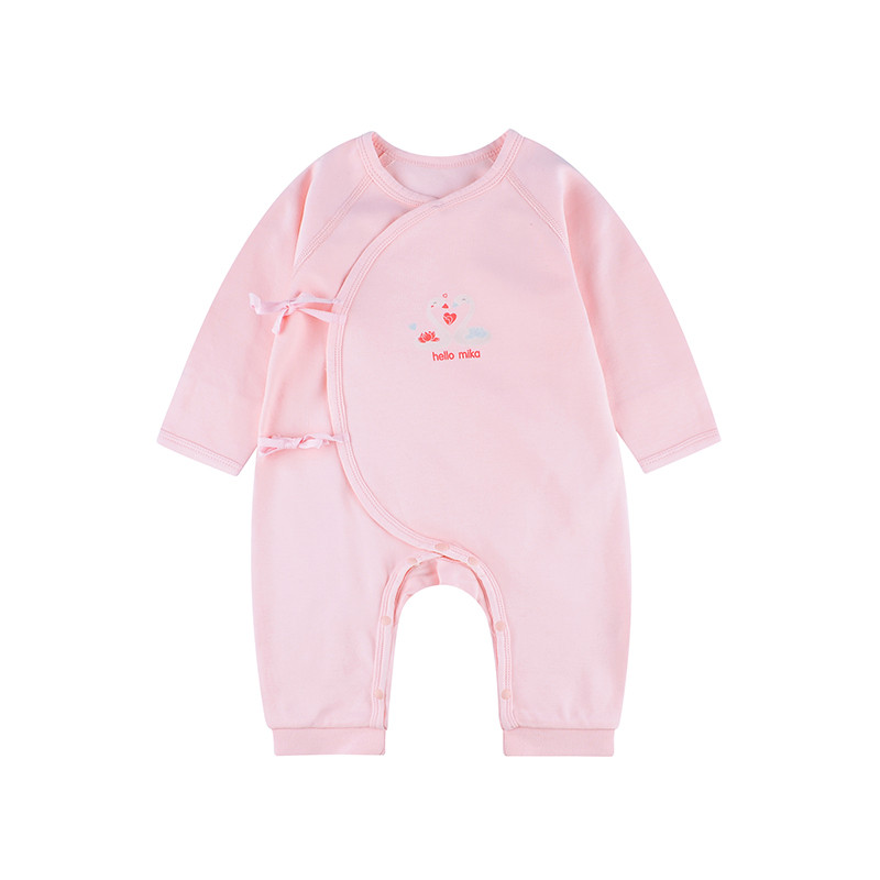 hello mika 米卡 0-6个月婴儿春秋长袖连体衣 新生儿纯棉爬服宝宝连体衣 66cm 粉色