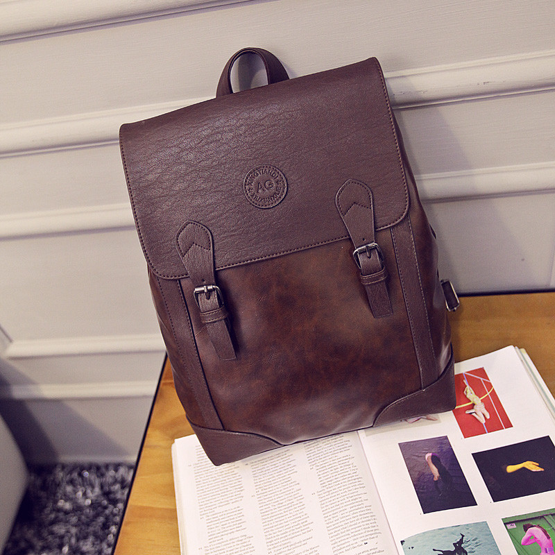 书包男士北上广赵晓亮同款背包时尚潮流双肩包女韩版PU英伦学院风_14 深棕色