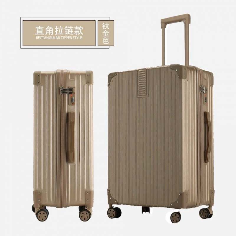 复古直角铝框拉杆箱26旅行箱万向轮24学生行李箱密码登机男女20寸_21 20寸【德国工艺‖终身保修】 直角拉链款-钛金色