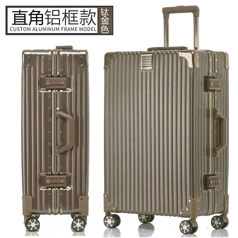 复古直角铝框拉杆箱26旅行箱万向轮24学生行李箱密码登机男女20寸_21 20寸【德国工艺‖终身保修】 直角铝框款-钛金色