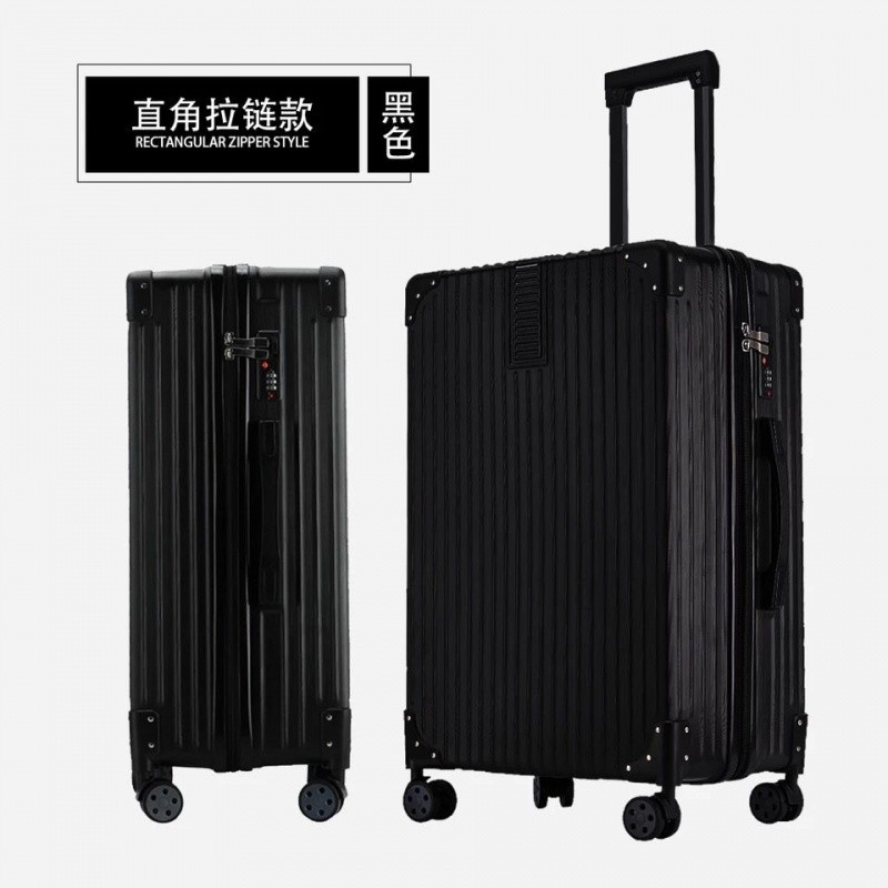复古直角铝框拉杆箱26旅行箱万向轮24学生行李箱密码登机男女20寸_21 29寸【德国工艺‖终身保修】 直角拉链款-睿智黑