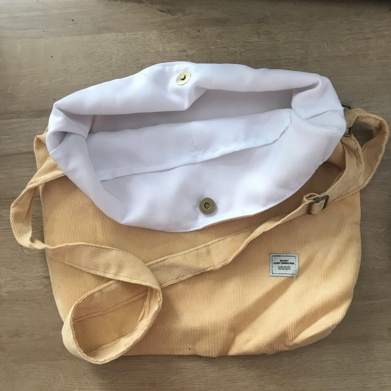 韩版慵懒风小清新复古灯芯绒女单肩包文艺森系chic手提袋帆布包_2 斜挎包灯芯绒黄色