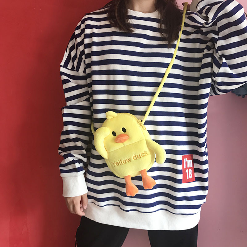 韩国可爱卡通动漫毛绒斜挎包双层手机包软妹刺绣迷你小包学生女包_16 卡通挎包招手鸭