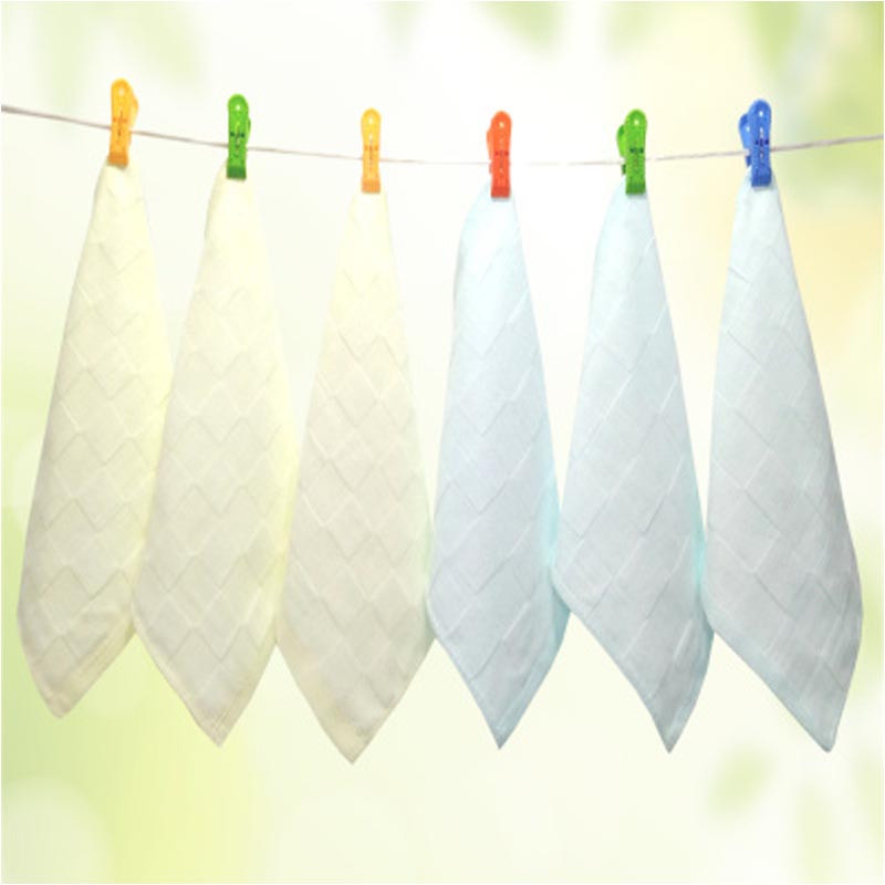 棉纱布口水巾 棉婴儿洗脸毛巾新生儿宝宝小方巾儿童手帕手绢简约小清新四季通用口水巾 小方巾 【6条装】3黄素3蓝素搭配