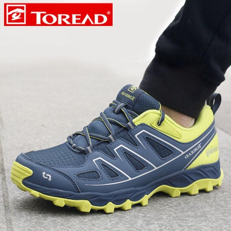 探路者（TOREAD）户外秋冬男款时尚运动网面休闲透气防滑耐磨徒步越野跑鞋_1 KFFF91362-C27D铁蓝灰/明黄绿（男） 40