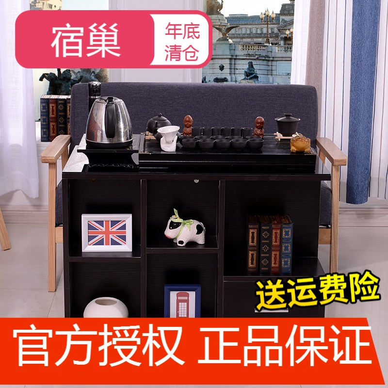 宿巢欧式移动功夫茶几带轮茶车钢化玻璃带轮小茶桌简约小户型茶台 100*50黑胡桃+黑玻璃