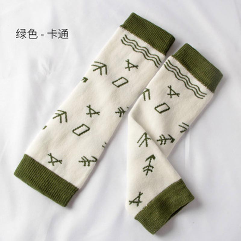 婴儿袜套秋冬0-1-3岁宝宝护膝学步爬行婴儿护腿护肘长筒袜套卡通可爱四季通用配饰脚套 长26cm左右/适合0-3岁 墨绿色卡通款