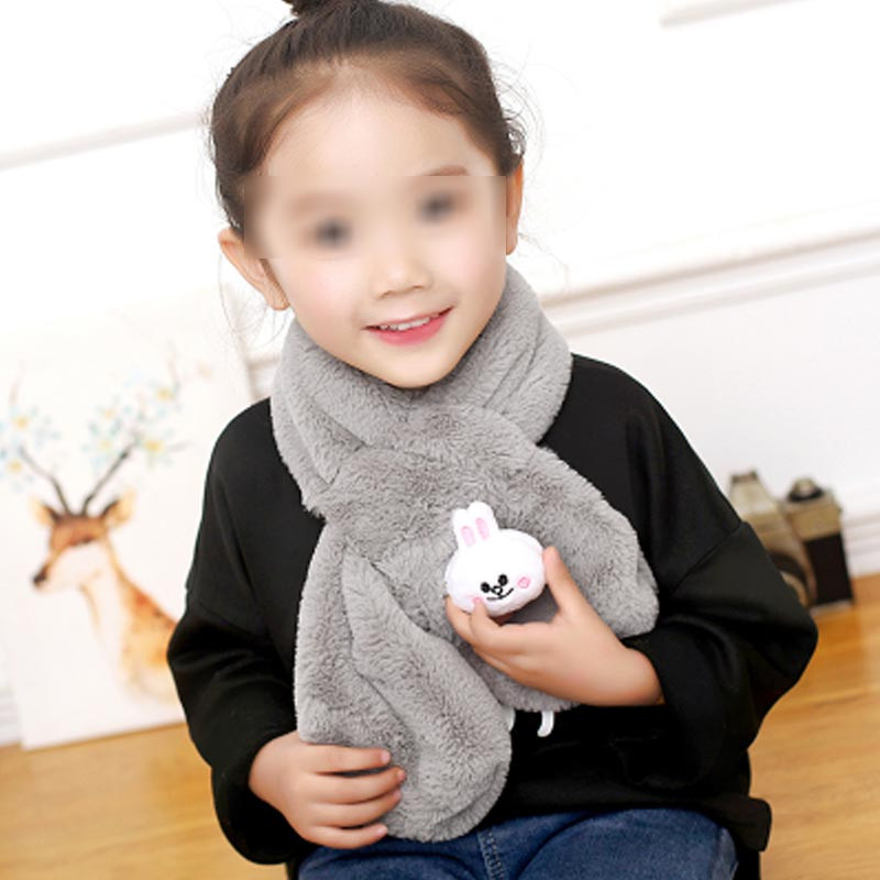 秋冬季韩版儿童围巾男女童宝宝毛绒围脖婴儿加厚保暖小孩围巾配饰 婴童围巾 婴童围巾 兔子款灰色