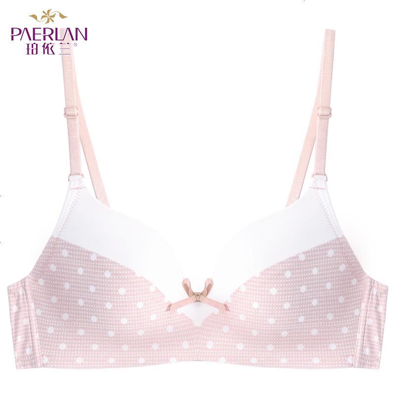 珀依兰 无钢圈蝴蝶结圆点少女文胸 小胸一片式两排扣内衣_694_378 卡其色 75C