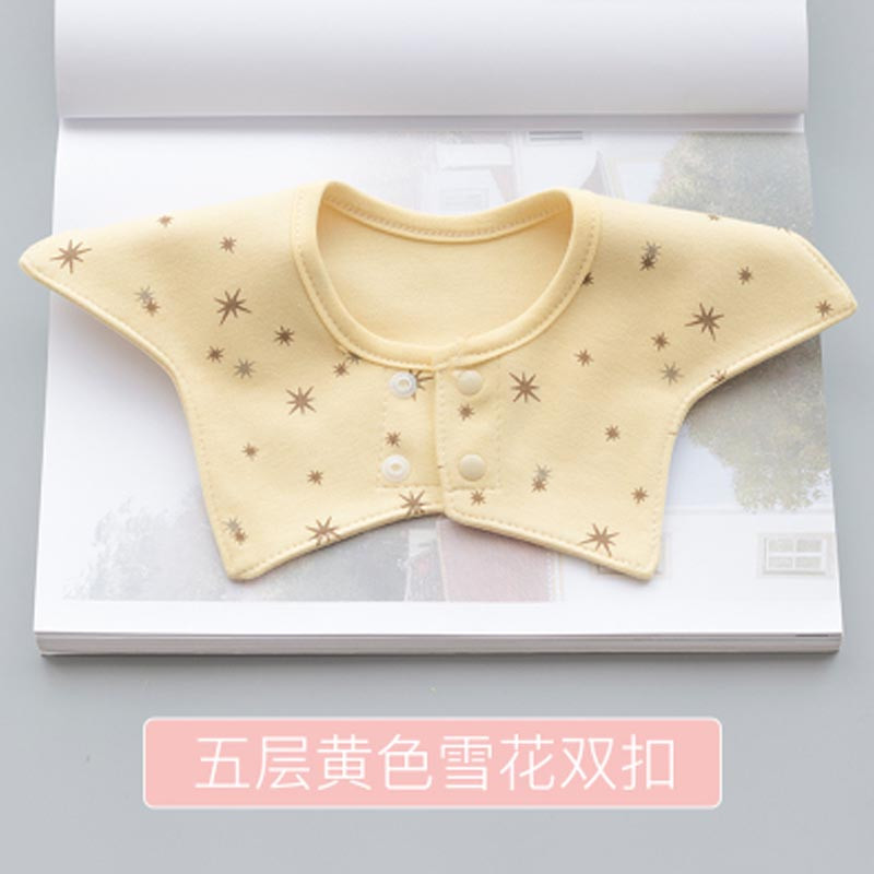 新生婴儿围嘴360度可旋转暗扣宝宝棉口水巾圆形防水围兜甜美小清新四季通用围嘴/口水巾 婴童围嘴 五层黄色雪花#双扣