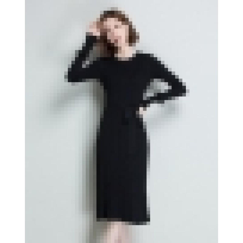 女款长袖圆领通勤系带针织连衣裙新款 均码 黑色