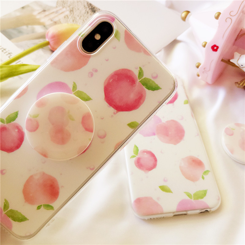 苹果5S/6Plus/7/plus/X手机壳iPhone6s指环彩绘手机软壳全包 6plus许多水蜜桃（软壳+气囊支架
