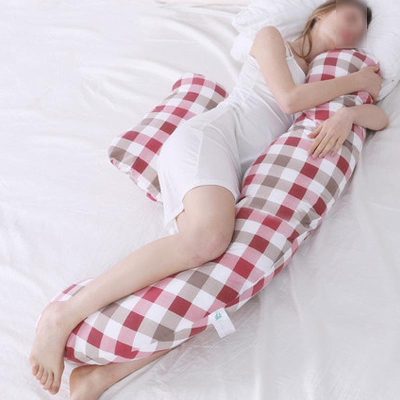 孕妇枕头护腰侧睡枕睡觉侧卧枕孕托腹抱枕u型枕冬季简约小清新孕产妇用品孕妇护腰枕 四季款浅咖红格