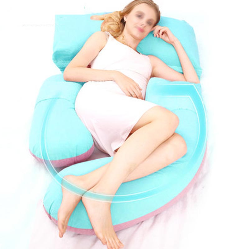 孕妇枕头护腰侧睡枕抱枕睡觉侧卧枕孕u型托腹靠枕简约小清新孕产妇用品孕妇护腰枕 蓝粉双拼色