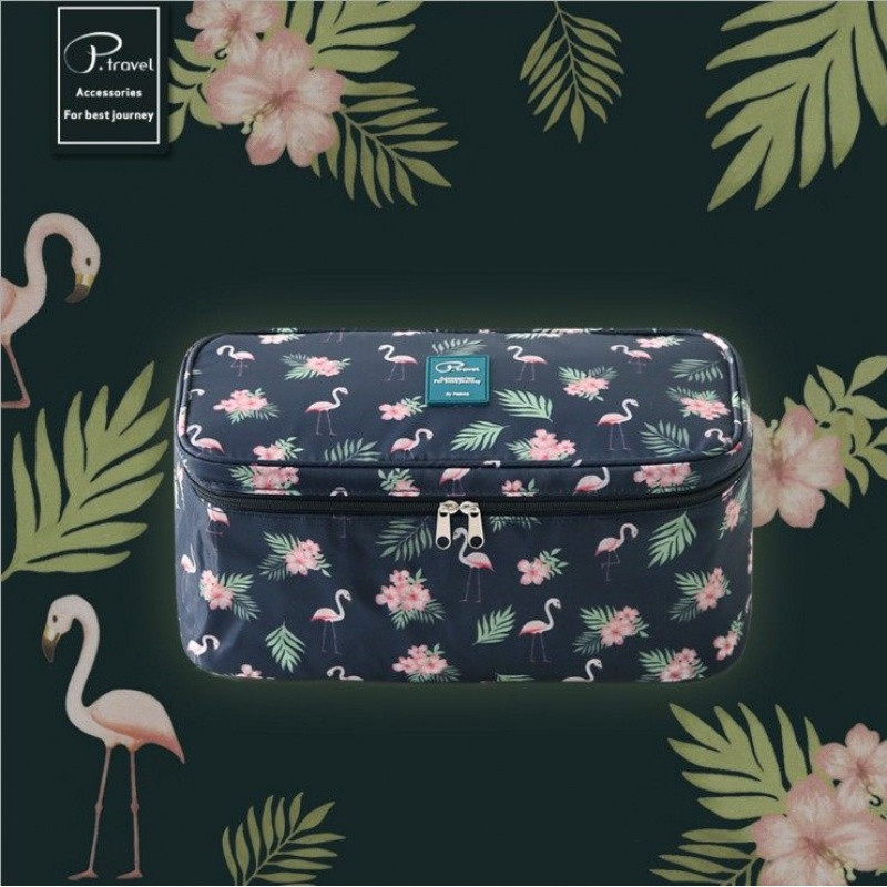 旅行收纳袋洗漱包防水便携女内衣收纳包套装化妆包大容量旅游用品_3 火烈鸟
