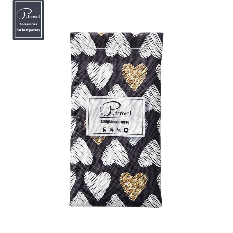 韩国女款眼镜袋便携太阳镜袋墨镜包布袋简约防压刮花抗压收纳袋子_3 爱心黑底