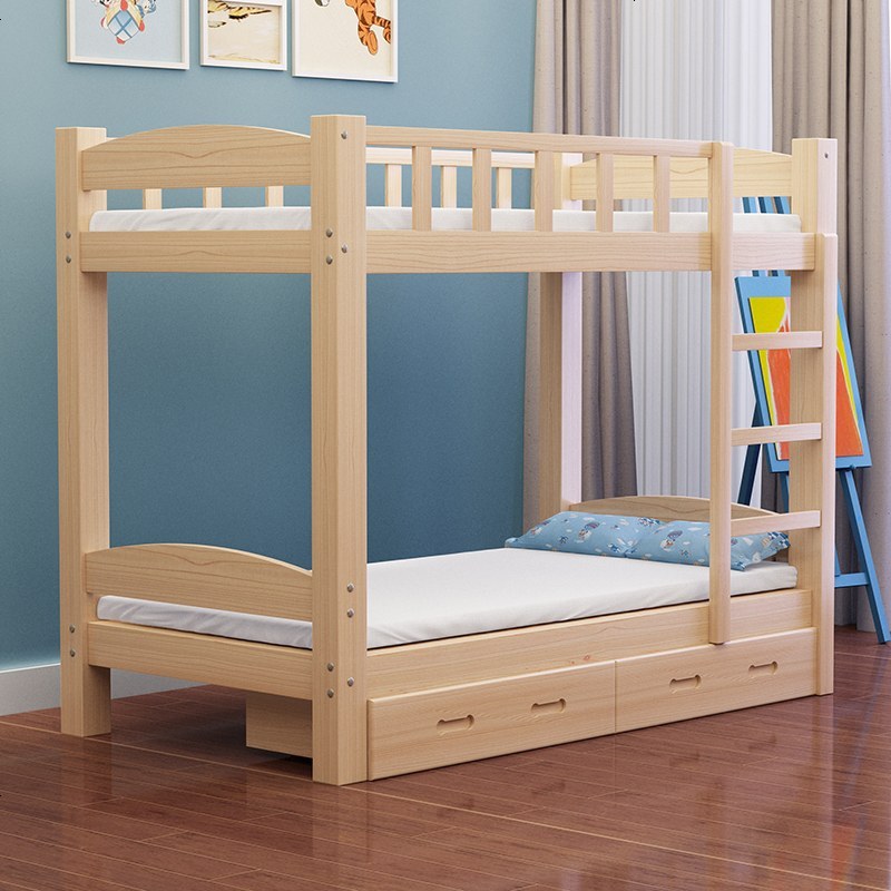 实木上下床子母床儿童床上下铺宿舍成人高低床母子床松木床双层床_444_986 1500mm*2000mm_原木无漆带抽屉_更多组合形式