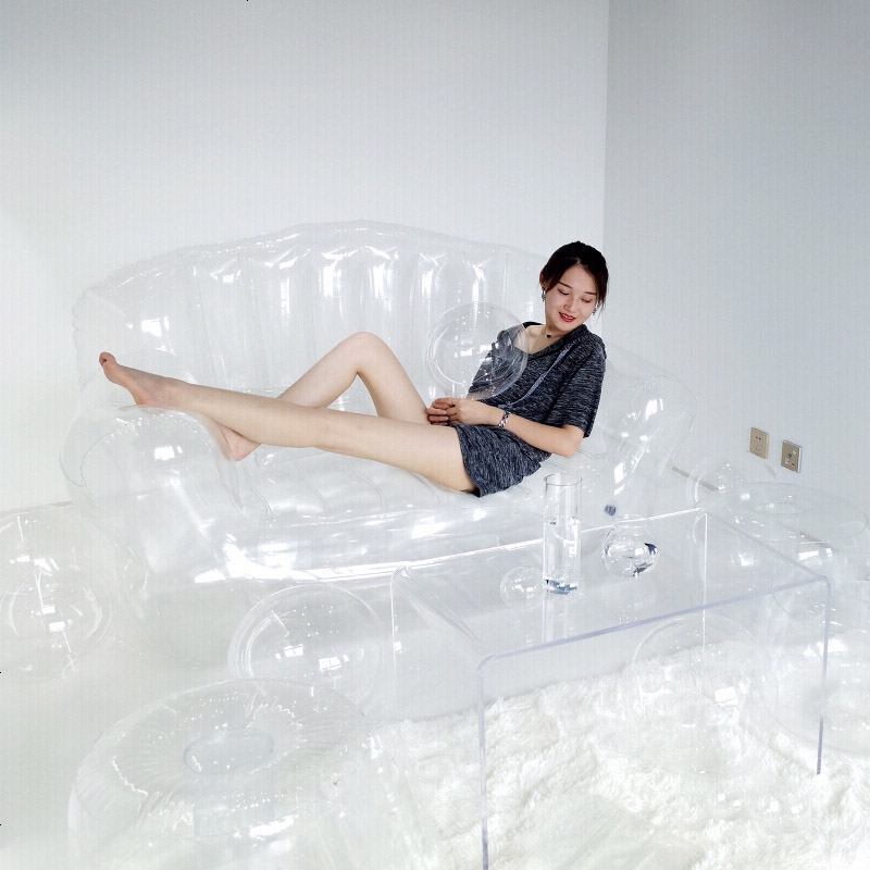 网红新款高端品质时尚潮流充气女皇单人透明沙发柔软舒适厂家直销_639_15 双人透明沙发+修补包