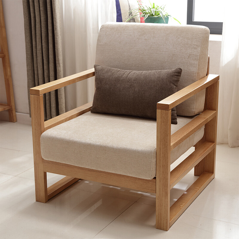 欧宝美北欧实木沙发组合布艺沙发简约现代小户型家用沙发3+2+1组合原木色 单人位