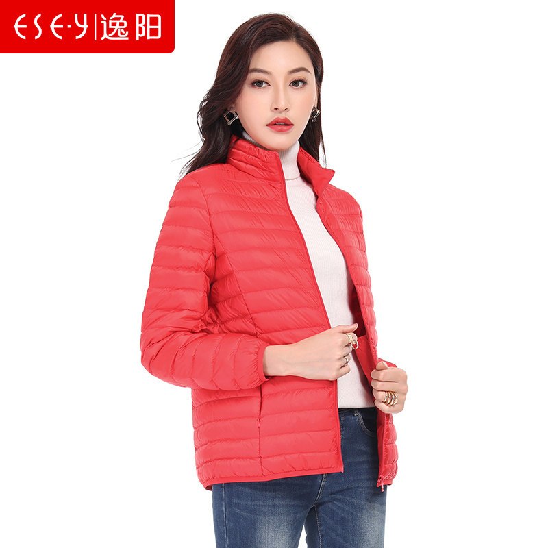 秋冬轻薄白鸭绒保暖长袖拉链2018冬季新款女装羽绒服 XL 红色