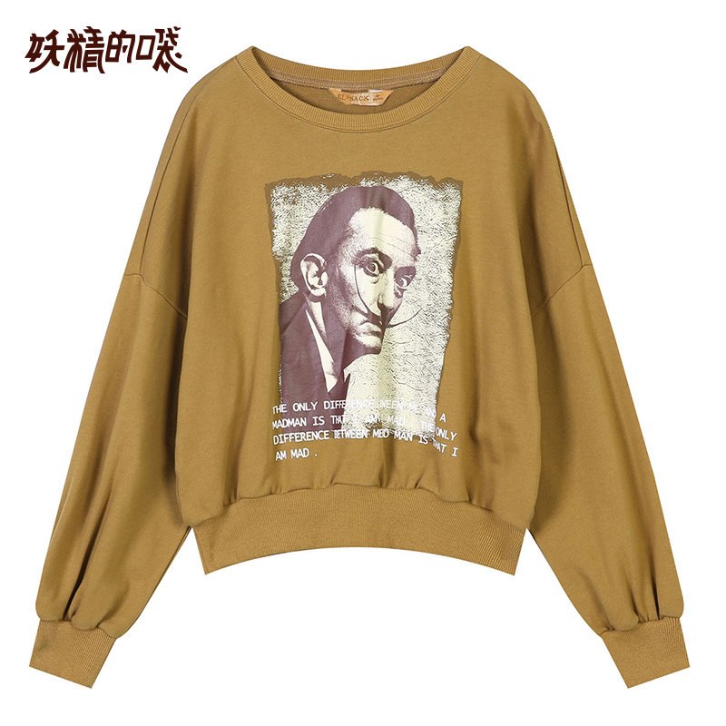 妖精的口袋Y秋冬季2018新款宽松ins港风短款慵懒风套头卫衣女潮J S 咖啡豆色