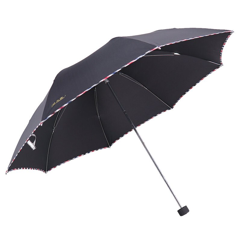天堂伞 碰击布格子包边三折商务晴雨伞 703 黑色碰击布
