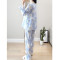 春夏季纯棉纱布月子服产后薄款喂奶衣大码孕妇哺乳睡衣家居服套装 L 蓝色