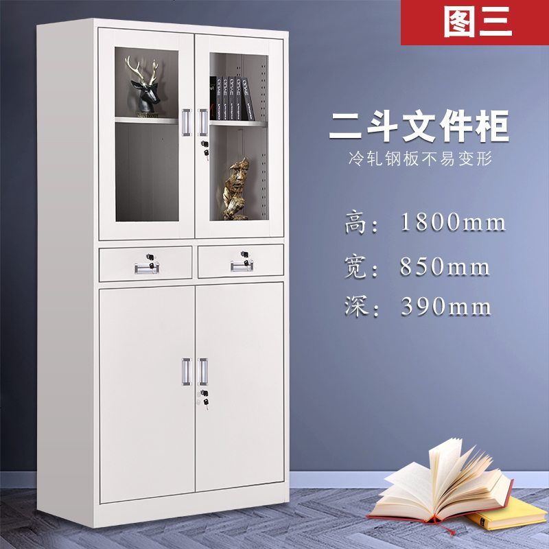 钢制办公室文件铁皮柜资料档案书柜带锁保密凭证矮柜家用储物柜子_688_734 图三_二斗文件柜_0.7mm