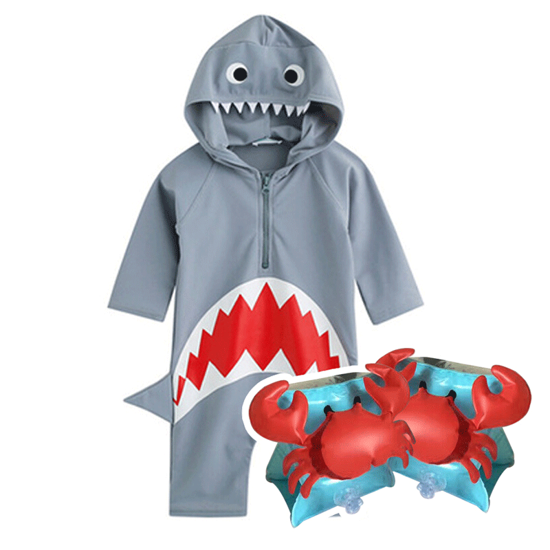 梦卡琳儿童泳衣连体鲨鱼可爱男女童小童宝宝婴儿防晒游泳衣泳裤套装梦