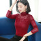 无畏衣衣长袖打底衫2020新款女冬装韩版修身显瘦雪纺衫性感透视高领雷丝衫上衣T恤衫 红色（加绒） S