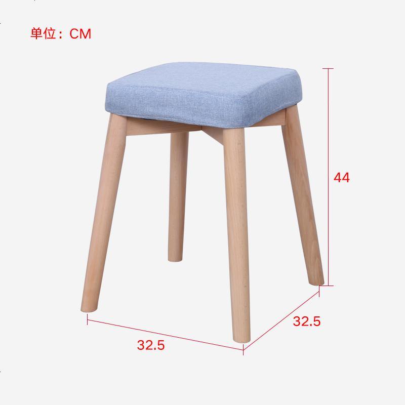 全实木餐凳布艺梳妆凳创意小凳子方凳北欧简约家用高板凳_329_736 原木蓝色