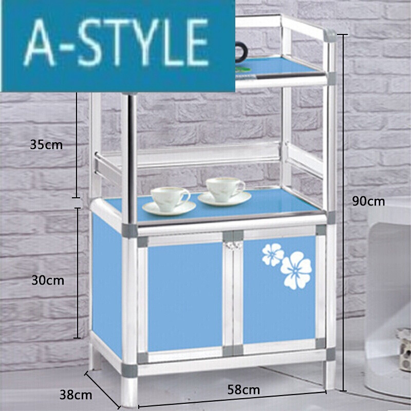 A-STYLE家装简易加厚铝合金厨房碗柜钢化橱柜阳台储物柜灶台茶水餐边柜致力 天蓝两层两门58*38*90