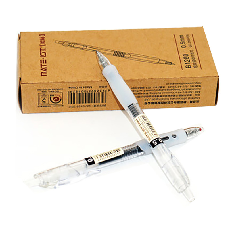 欧标(MATE-IOT) B1260韩款小清新中性笔 0.5mm黑色办公签字按动水笔学生考试用笔 黑色12支装
