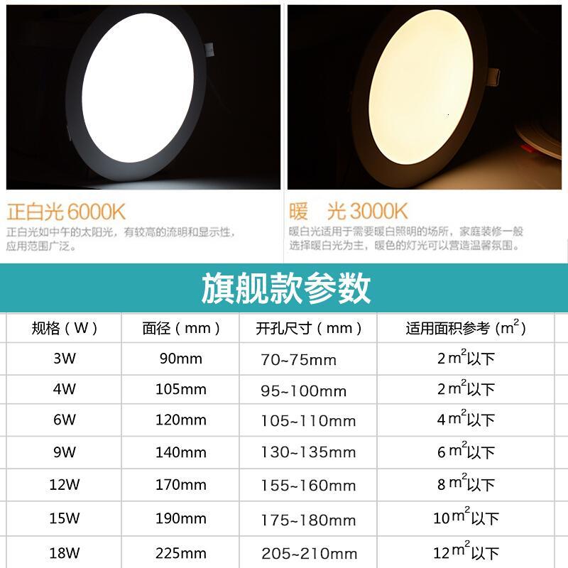 LED筒灯射灯LED面板灯圆形10只装9W12W15W天花灯嵌入式格栅_1_2 18W开孔20.5~21cm白光【10只装】