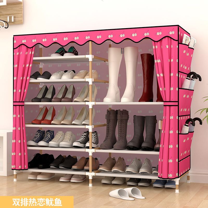 鞋柜鞋架简易家用简约现代经济型实木多层防尘组装塑料多功能宿舍_671_491 双排6层热恋鱿鱼