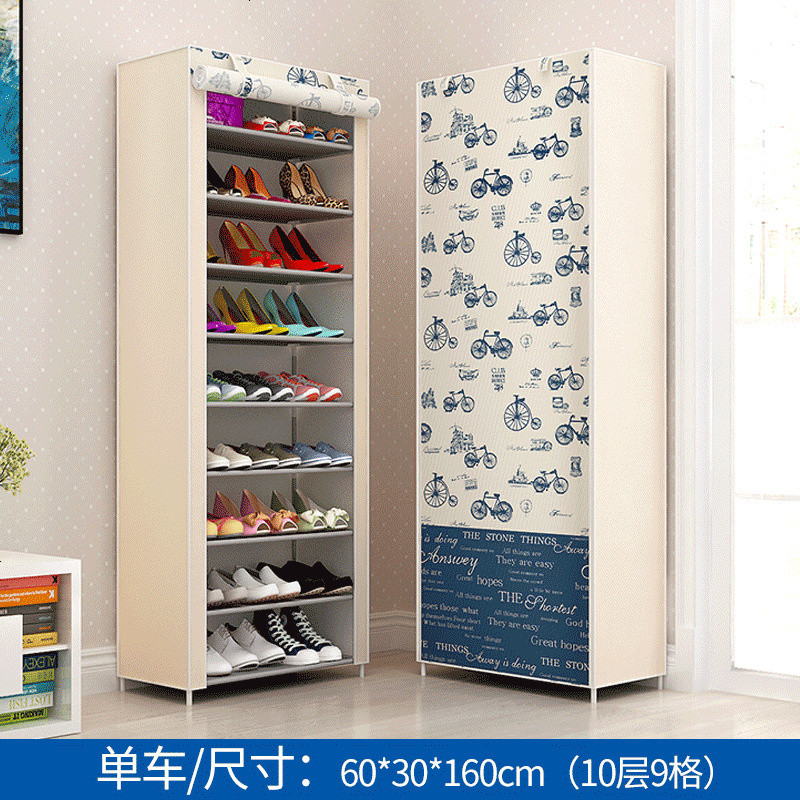 鞋架特价经济型家用家里人省空间钢管组装防尘宿舍男简易鞋柜小号_960_633 姜黄色_10层9格单车