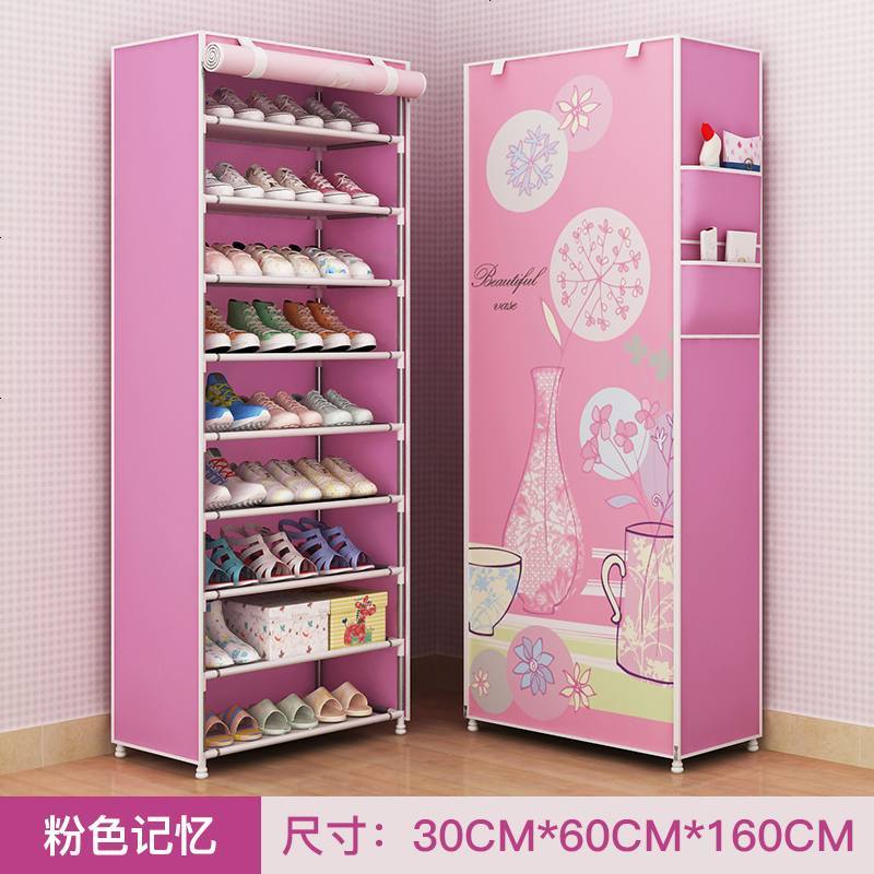 简易鞋架特价经济型家用多功能迷你折叠口小鞋柜防尘罩带拉链_472_833 XG10粉色记忆