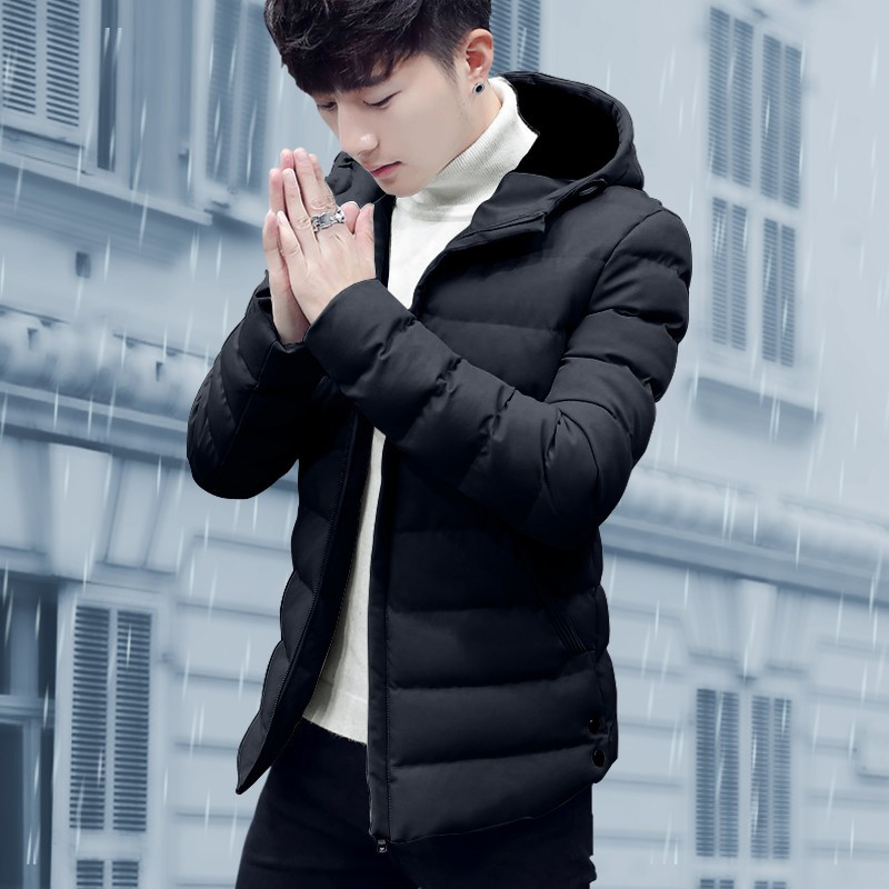 男士2018新款羽绒服男冬季加厚棉衣外套连帽短款韩版修身青少年学生外套潮 4XL 717黑色