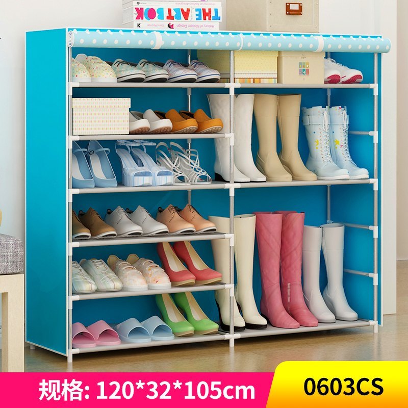 鞋架简易经济型多层家用防尘宿舍防尘鞋柜口省空间大容量_661_893 0603CS天蓝圆点