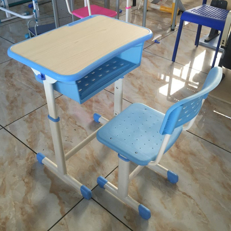 厂家直销 单人中小学生学校课桌椅家用培训班辅导班升降学习桌_521_792 咖啡色_蓝色零售款套管