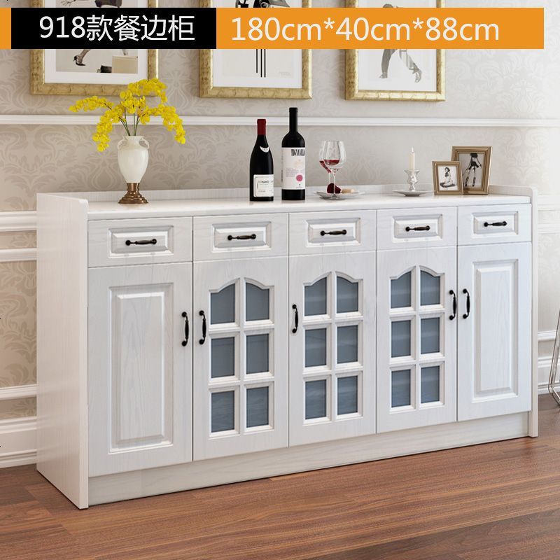现代简约餐边柜时尚酒柜厨房四餐厅组装白色大容量茶水柜多功能_227_69 918下柜金属黑拉手_4_