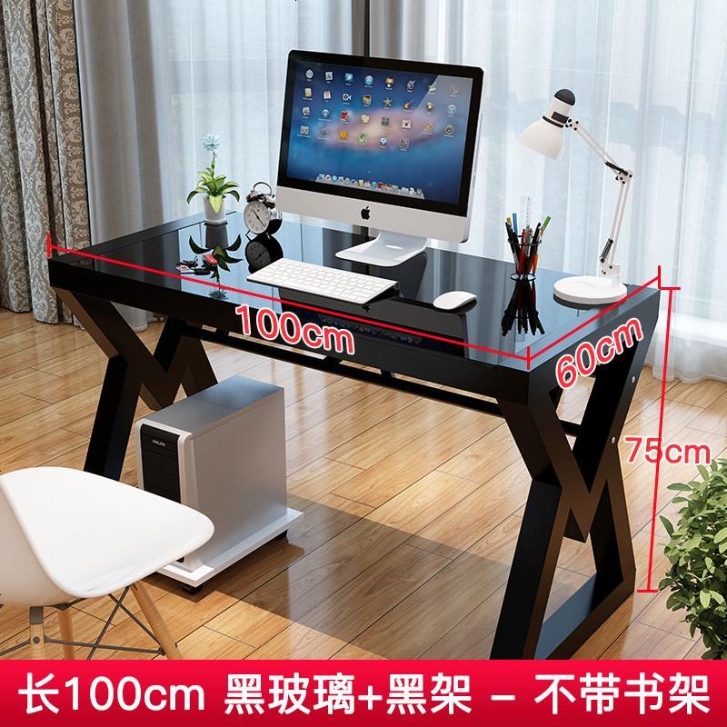 电脑台式桌家用办公桌钢化玻璃学习桌简约现代书桌经济小型写字台_957_285 100*60黑架+黑玻璃
