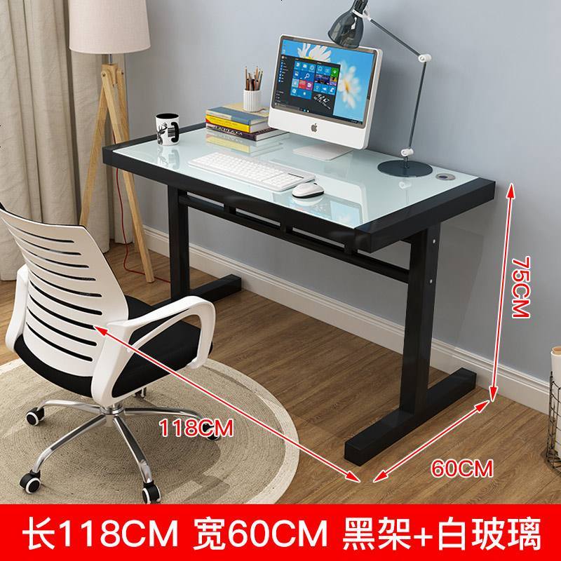 电脑桌台式家用简约经济型钢化玻璃电脑桌子办公桌学习书桌写字桌_625_181 118*60黑架+白玻璃