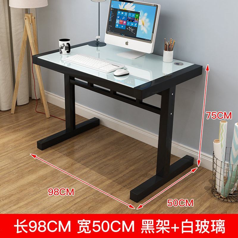 电脑桌台式家用简约经济型钢化玻璃电脑桌子办公桌学习书桌写字桌_625_181 98*50黑架+白玻璃