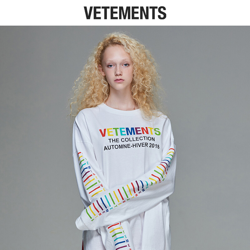 vetements女士纯棉T恤长袖女2018新款秋装衣服秋季打底衫秋装男女款白色 L 默认颜色