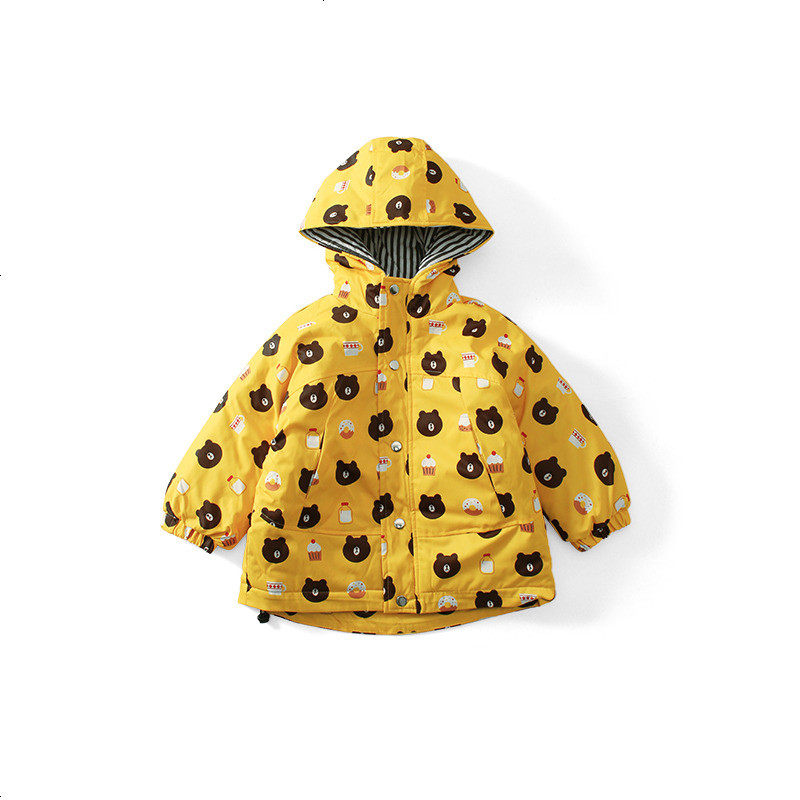 儿童风衣夹棉加厚2018秋冬新款男女童卡通布朗熊黄色防风保暖外套_132