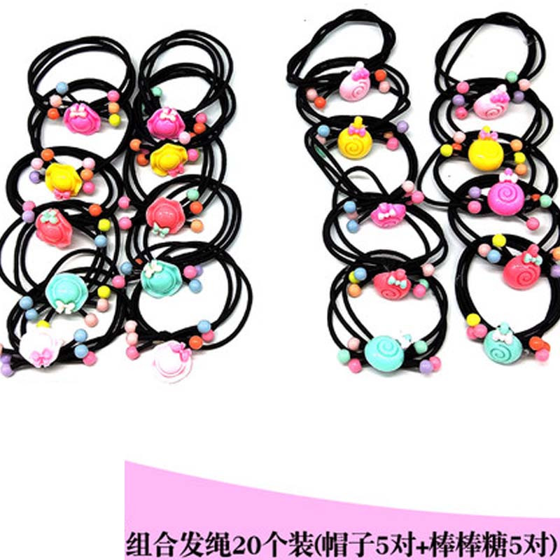【10对装】儿童发饰品橡皮筋珍珠发绳女童头饰扎头发宝宝头绳发圈头花简约小孩子发饰 组合发绳20个装S罐(帽子5对+棒棒糖5对)